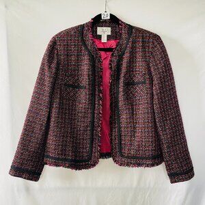 Versailles Womens Multicolor Striped Tweed Open-Front Blazer Jacket Size 14